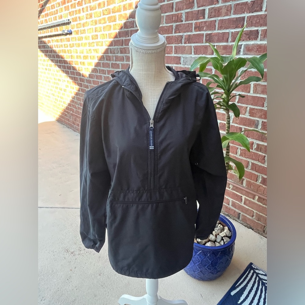 Charles River Black Windbreaker with Hood